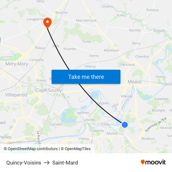 Quincy-Voisins to Saint-Mard map