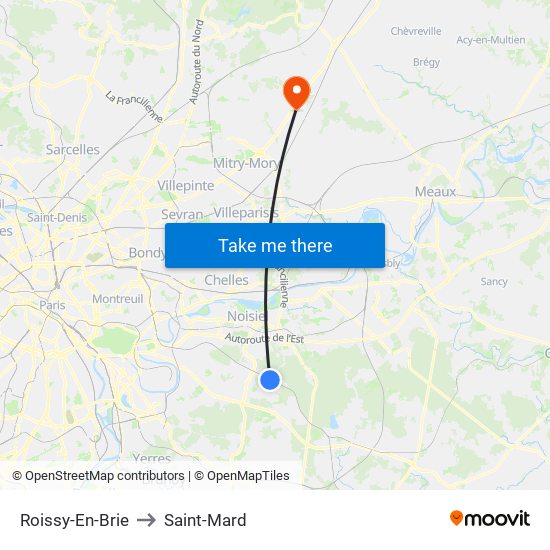 Roissy-En-Brie to Saint-Mard map