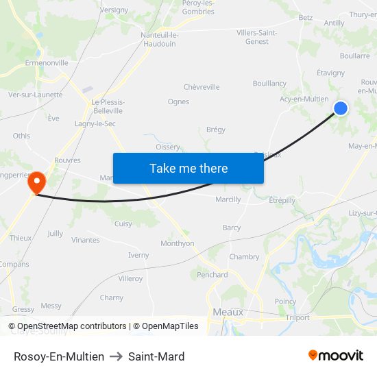 Rosoy-En-Multien to Saint-Mard map