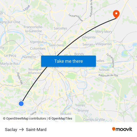 Saclay to Saint-Mard map