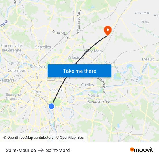 Saint-Maurice to Saint-Mard map