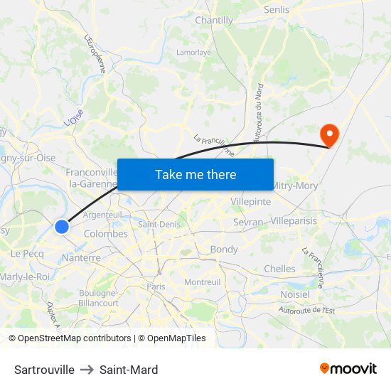 Sartrouville to Saint-Mard map