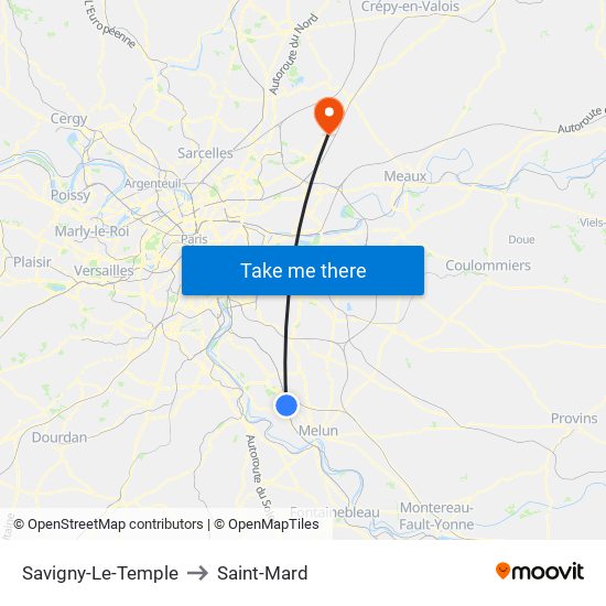 Savigny-Le-Temple to Saint-Mard map