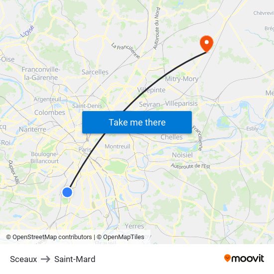Sceaux to Saint-Mard map