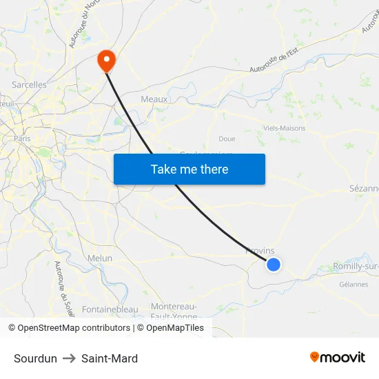 Sourdun to Saint-Mard map
