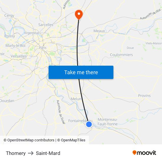 Thomery to Saint-Mard map