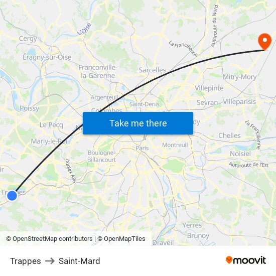 Trappes to Saint-Mard map