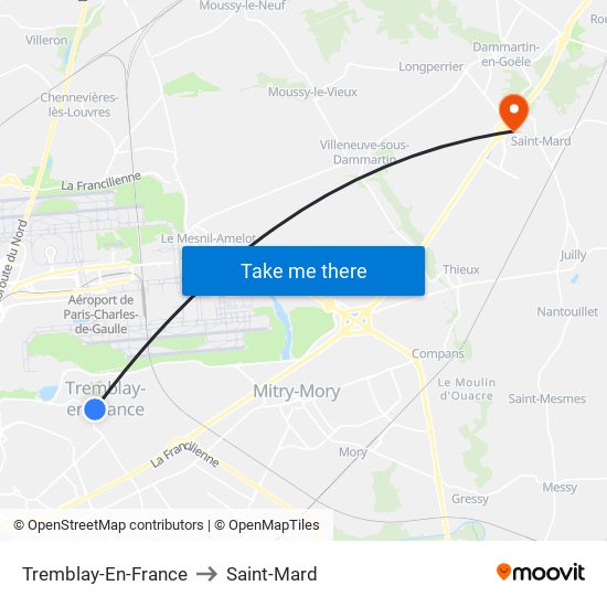 Tremblay-En-France to Saint-Mard map