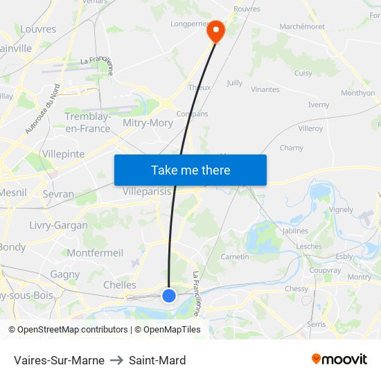 Vaires-Sur-Marne to Saint-Mard map