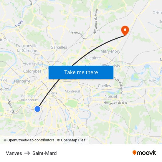 Vanves to Saint-Mard map