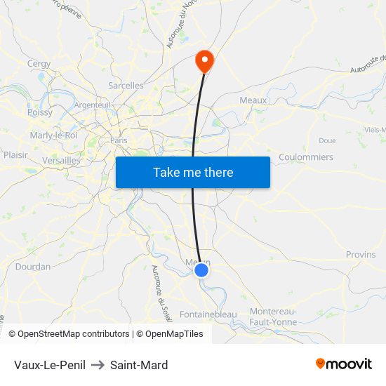 Vaux-Le-Penil to Saint-Mard map