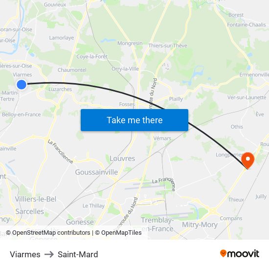 Viarmes to Saint-Mard map