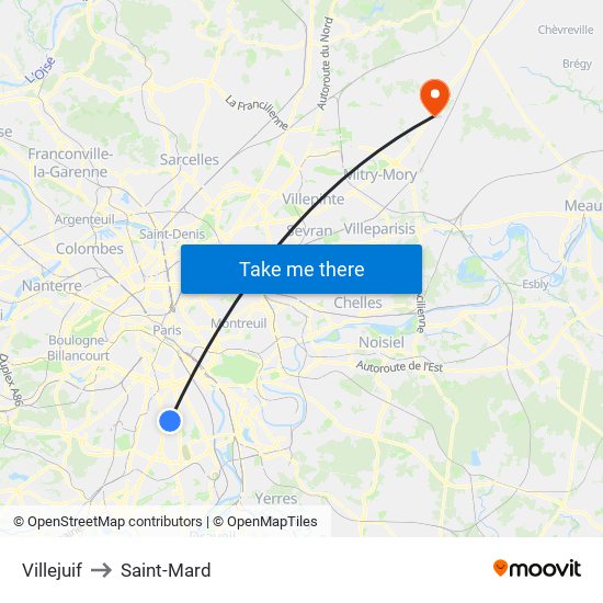 Villejuif to Saint-Mard map