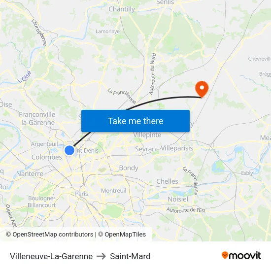 Villeneuve-La-Garenne to Saint-Mard map