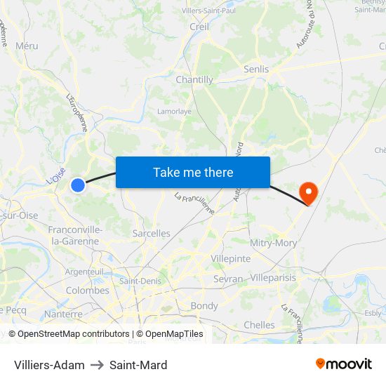 Villiers-Adam to Saint-Mard map