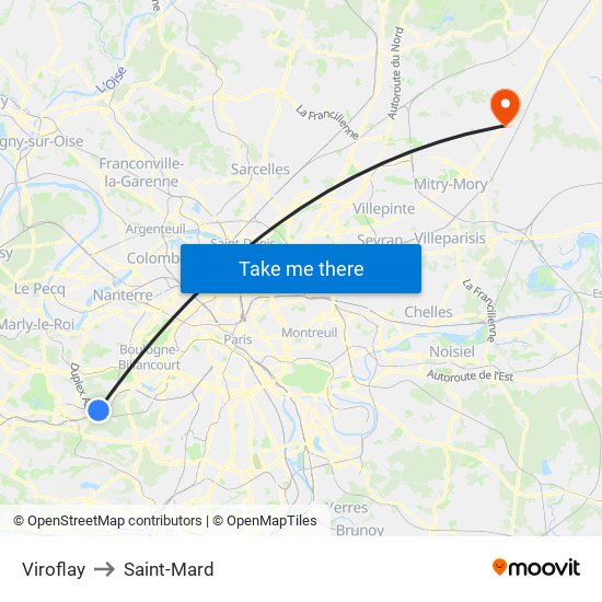 Viroflay to Saint-Mard map