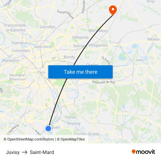Juvisy to Saint-Mard map