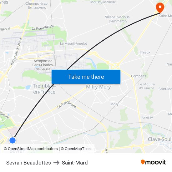 Sevran Beaudottes to Saint-Mard map