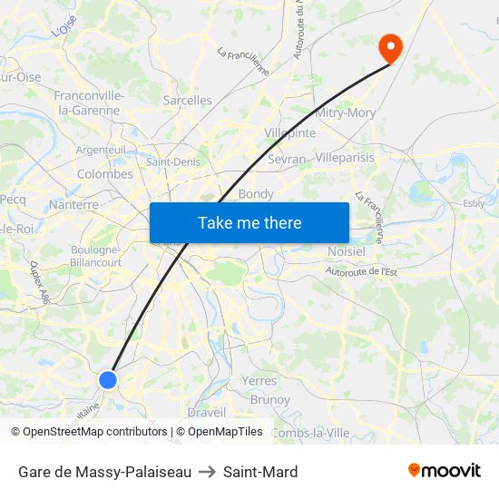 Gare de Massy-Palaiseau to Saint-Mard map