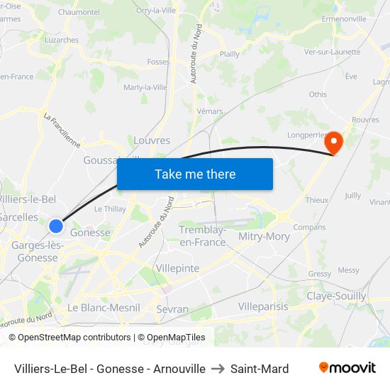 Villiers-Le-Bel - Gonesse - Arnouville to Saint-Mard map