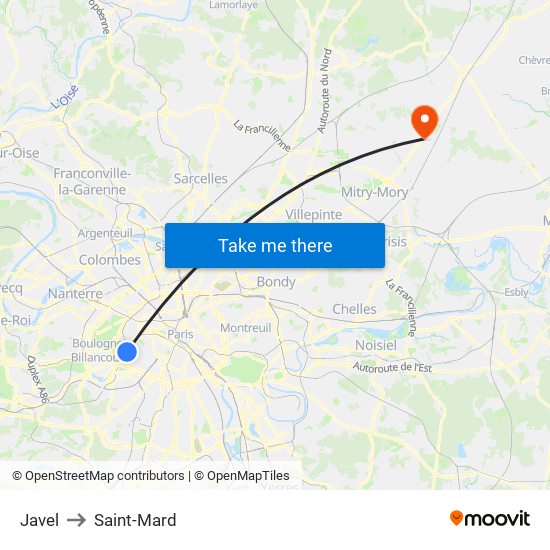 Javel to Saint-Mard map