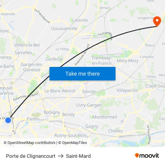 Porte de Clignancourt to Saint-Mard map