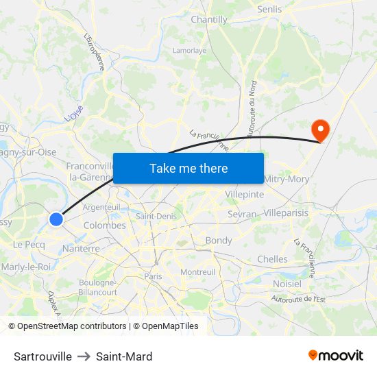Sartrouville to Saint-Mard map