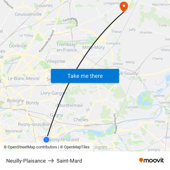 Neuilly-Plaisance to Saint-Mard map