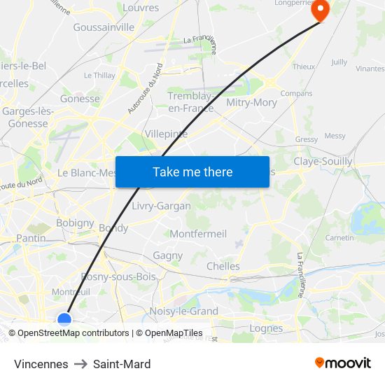 Vincennes to Saint-Mard map