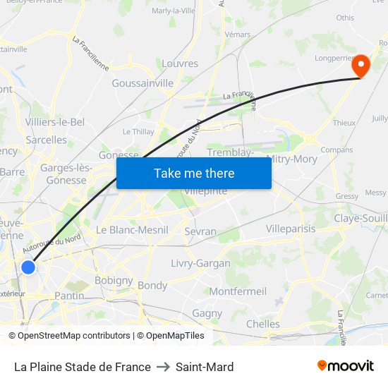 La Plaine Stade de France to Saint-Mard map