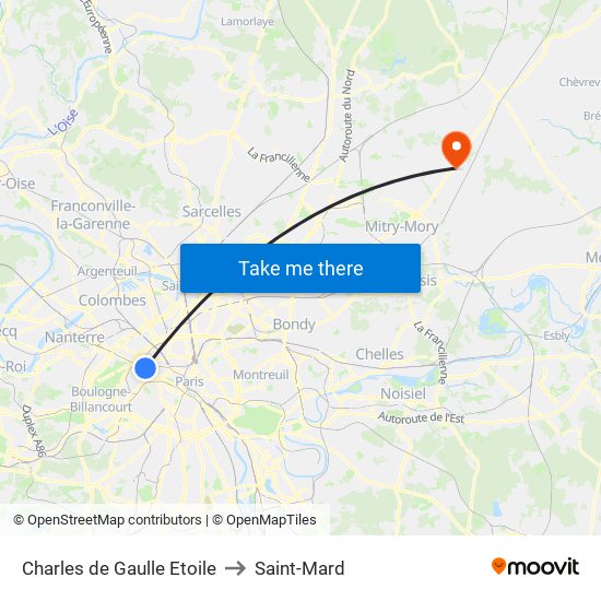 Charles de Gaulle Etoile to Saint-Mard map