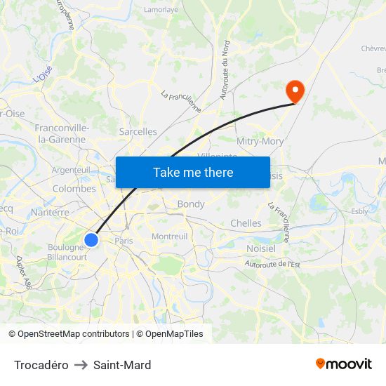 Trocadéro to Saint-Mard map