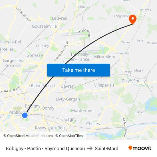 Bobigny - Pantin - Raymond Queneau to Saint-Mard map