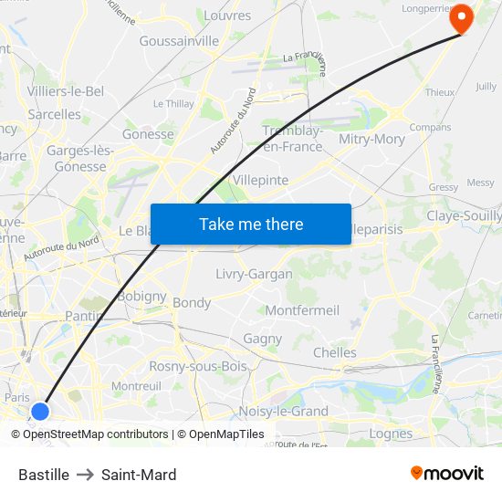Bastille to Saint-Mard map