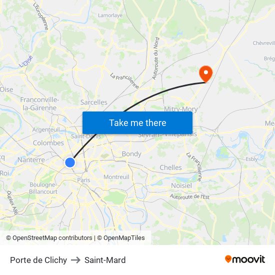 Porte de Clichy to Saint-Mard map
