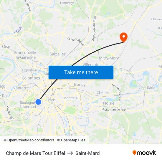 Champ de Mars Tour Eiffel to Saint-Mard map