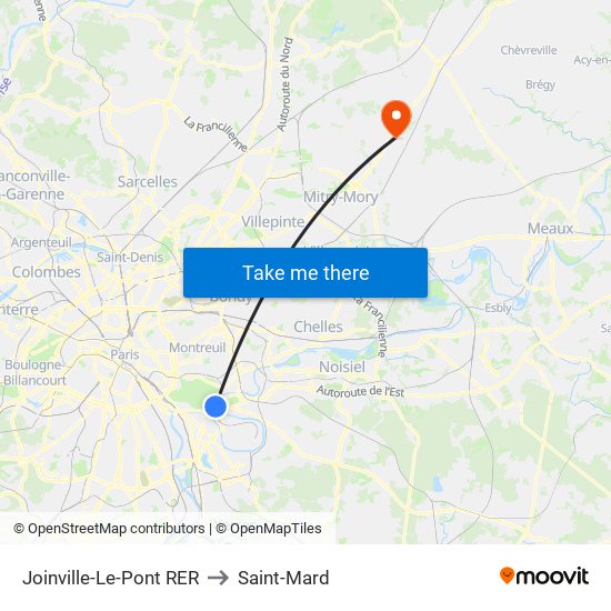 Joinville-Le-Pont RER to Saint-Mard map
