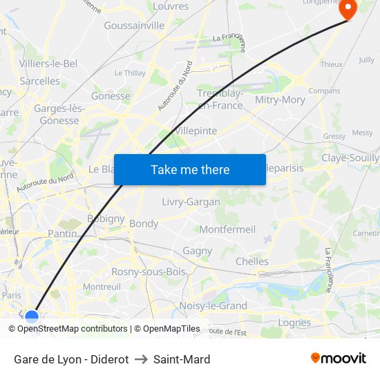 Gare de Lyon - Diderot to Saint-Mard map