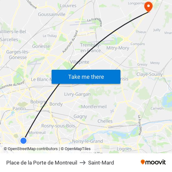 Place de la Porte de Montreuil to Saint-Mard map