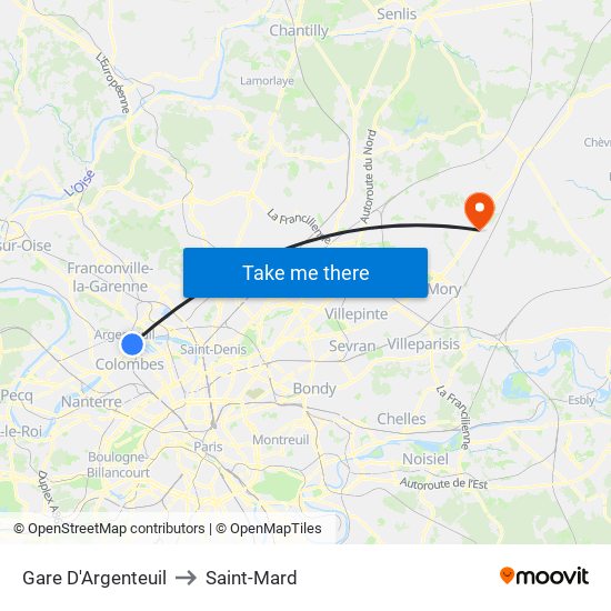 Gare D'Argenteuil to Saint-Mard map