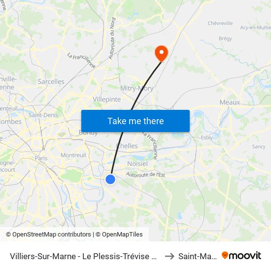 Villiers-Sur-Marne - Le Plessis-Trévise RER to Saint-Mard map