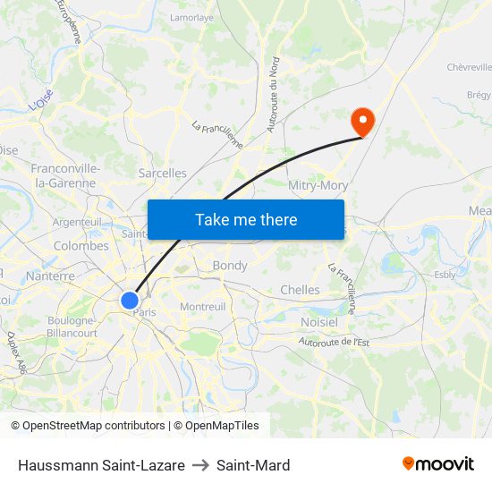 Haussmann Saint-Lazare to Saint-Mard map