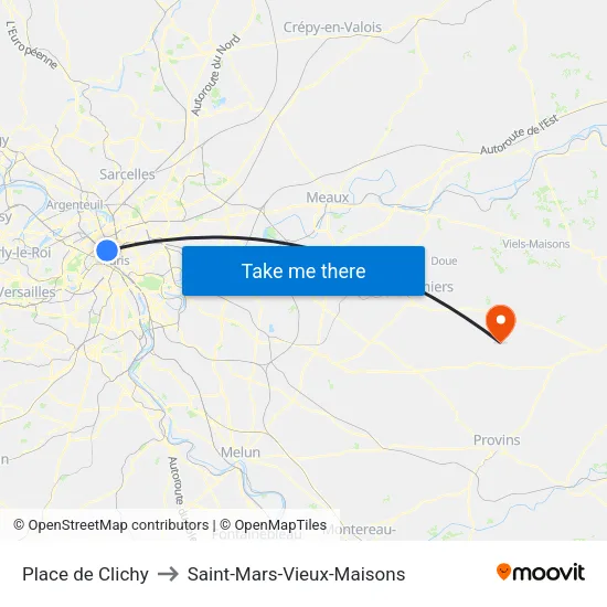 Place de Clichy to Saint-Mars-Vieux-Maisons map