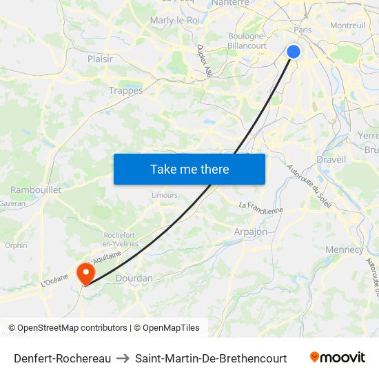 Denfert-Rochereau to Saint-Martin-De-Brethencourt map
