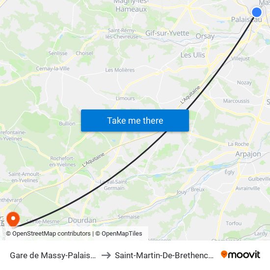 Gare de Massy-Palaiseau to Saint-Martin-De-Brethencourt map