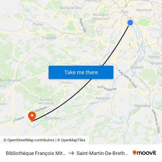 Bibliothèque François Mitterrand to Saint-Martin-De-Brethencourt map