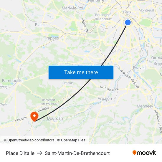 Place D'Italie to Saint-Martin-De-Brethencourt map