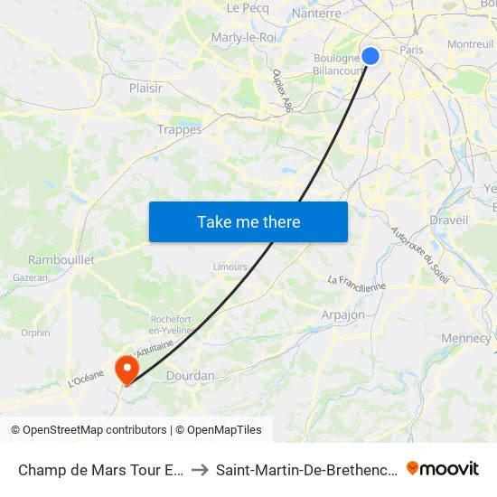 Champ de Mars Tour Eiffel to Saint-Martin-De-Brethencourt map
