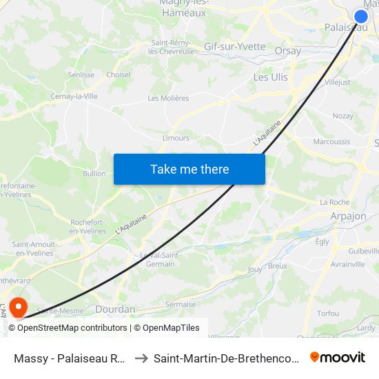 Massy - Palaiseau RER to Saint-Martin-De-Brethencourt map