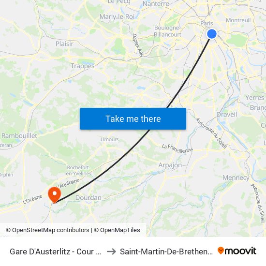 Gare D'Austerlitz - Cour Seine to Saint-Martin-De-Brethencourt map